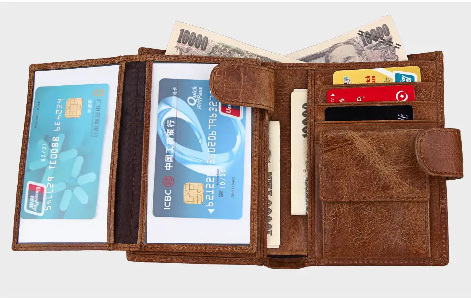 Мужские кошельки из натуральной коровьей кожи, три сложения, Rfid, волшебный кошелек, держатели для кредитных карт, мужской клатч на застежке, однотонный Кошелек для монет, carteira