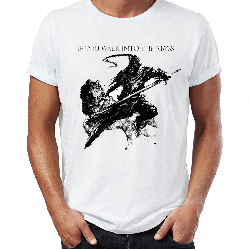 Мужская футболка Artorias The бездны и Sif большой волк Темные души потрясающая