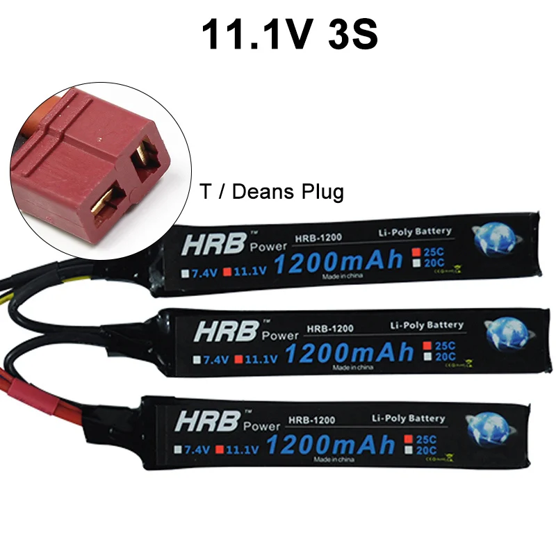 11.1V T Plug HRB 1200mAh 11,1 V 25C 3S Lipo батарея Tamiya T Deans женский водный Воздушный пистолет электрический RC части мощный Акку для страйкбола пистолет игрушка - Цвет: 11.1V T Plug