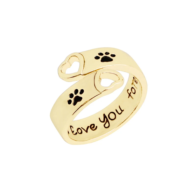 Кольца с надписью I will love you forever Pet paw кольца черной эмалью для влюбленных и собак