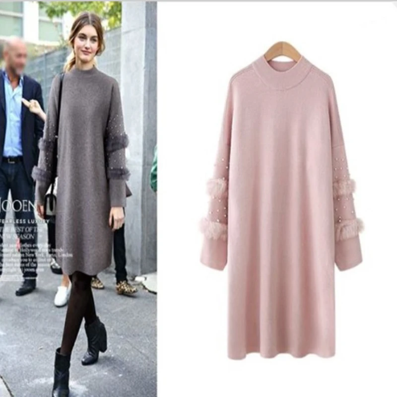 2019 New Korean Version Fashion Long Section Half Garden Collar Pullover Sweater Skirt Sleeves Loose Women Autumn Winter | Женская