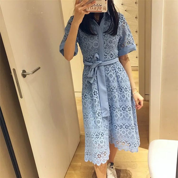 Высококачественное летнее женское платье с вышивкой высокой талией стоячим