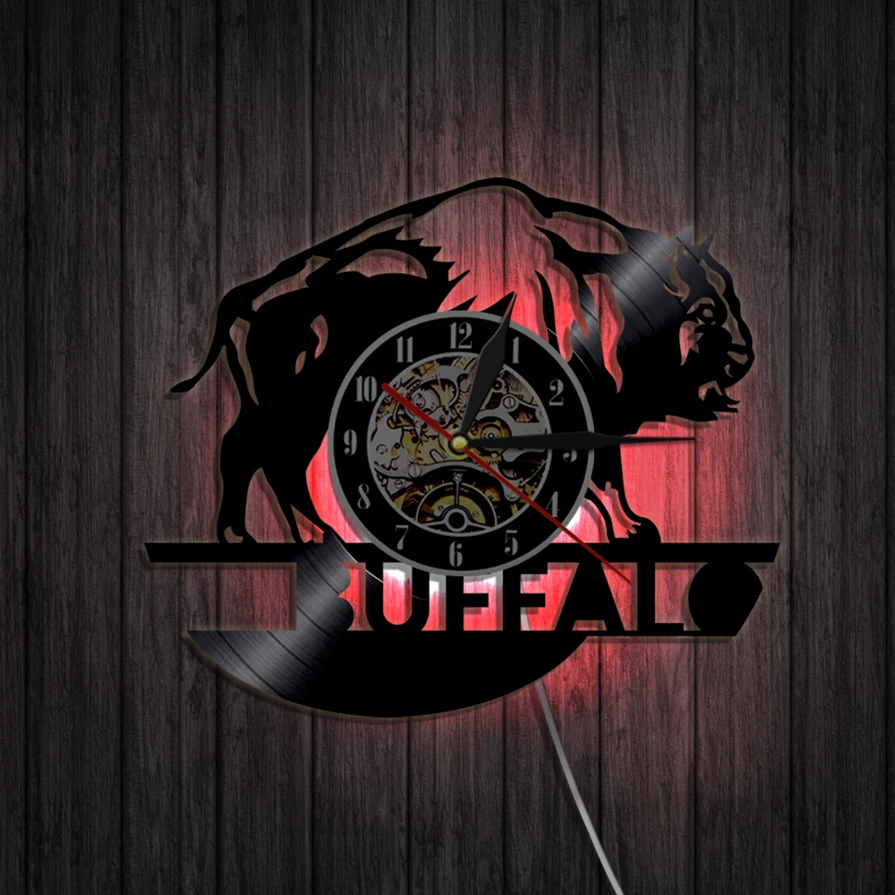Настенные часы Buffalo Silhouette из виниловой пластинки с изображением диких животных