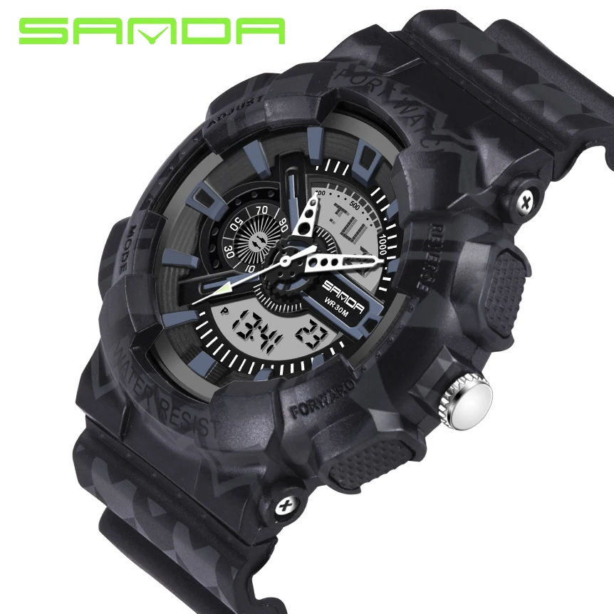 SANDA G Style спортивные часы мужские цифровые с двойным дисплеем Водонепроницаемые