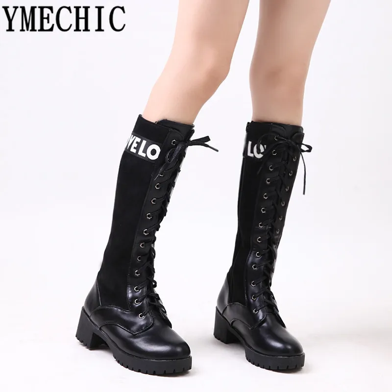 Зимние сапоги YMECHIC 2018 женские на шнуровке с перекрестными завязками до середины