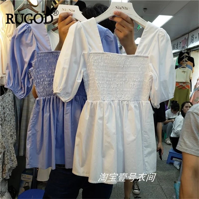 RUGOD эластичная плиссированная летняя футболка с квадратным воротником и