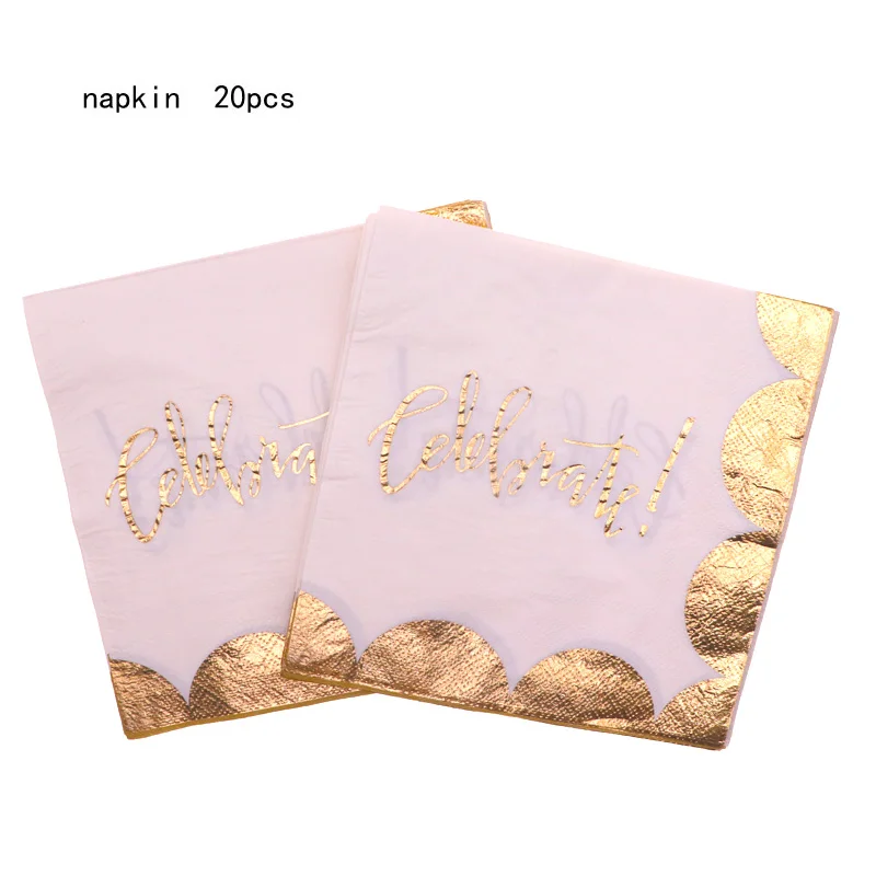gold napkin 20pcs Принадлежности для дня рождения, одноразовые свадебные украшения из фольги золотого и белого цвета, вечерние декоративные столовые принадлежности, набор бумажных соломенных тарелок - Цвет: gold napkin 20pcs