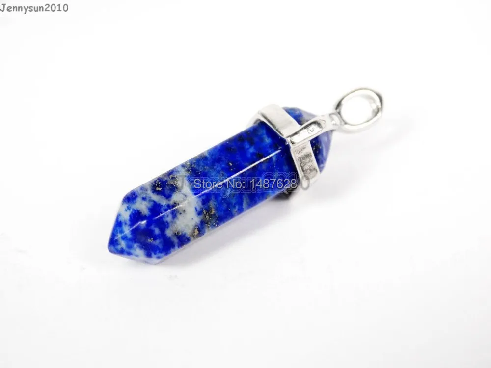 

Natural Lapis Lazuli Gems Stones Hexagonal Pointed Healing Reiki Chakra Pendant Beads Necklace Earrings Jewelry Making10Pcs/Pack