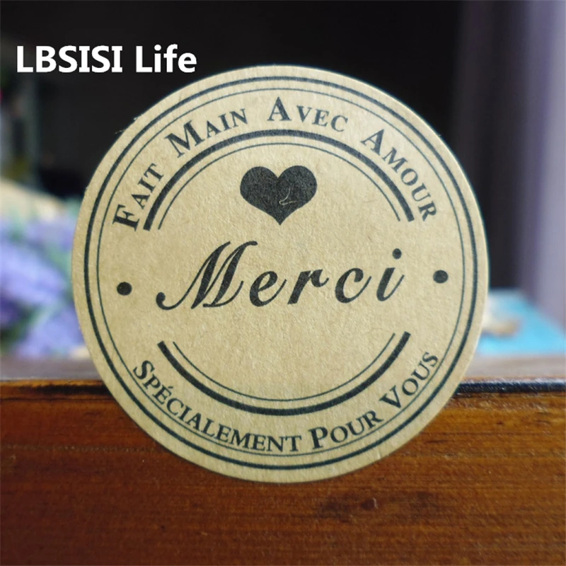 LBSISI Life 108 шт. Merci Love круглые Стикеры из крафтовой бумаги инструменты для украшения торта для конфет и печенья упаковка сумка коробка DIY Свадебная вечеринка