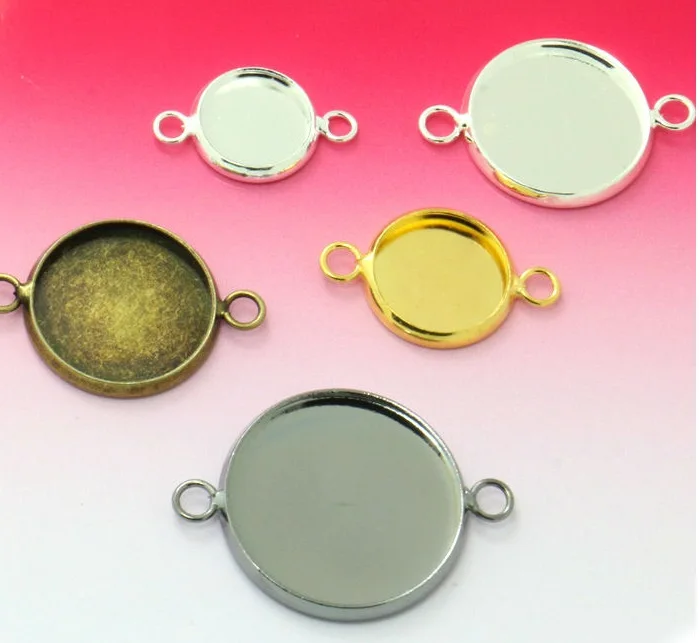 

200PCS inner 14mm Rhodium Silver/Gold Plated Pendant Blank Jewelry Double Circle Bezel Setting Tray fit to Cameo Cabochons