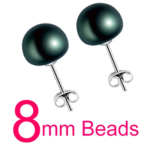 Black 8mm Горячая Распродажа, 3 цвета, 6-9 мм,, 925, серебряные серьги с натуральным жемчугом, классические модные жемчужные серьги, ювелирное изделие для женщин - Цвет камня: Black 8mm