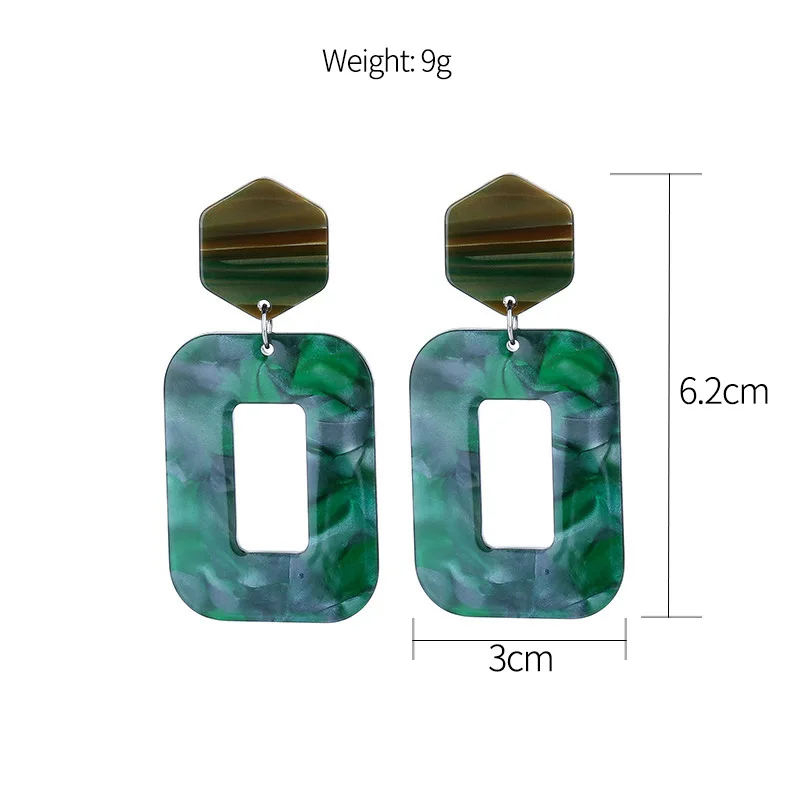 Green Resin Drop Earrings For Women Trendy Acid Acrylic Dangle Square Long Pendant Anniversary Jewelry 2019 New Arrival | Украшения и