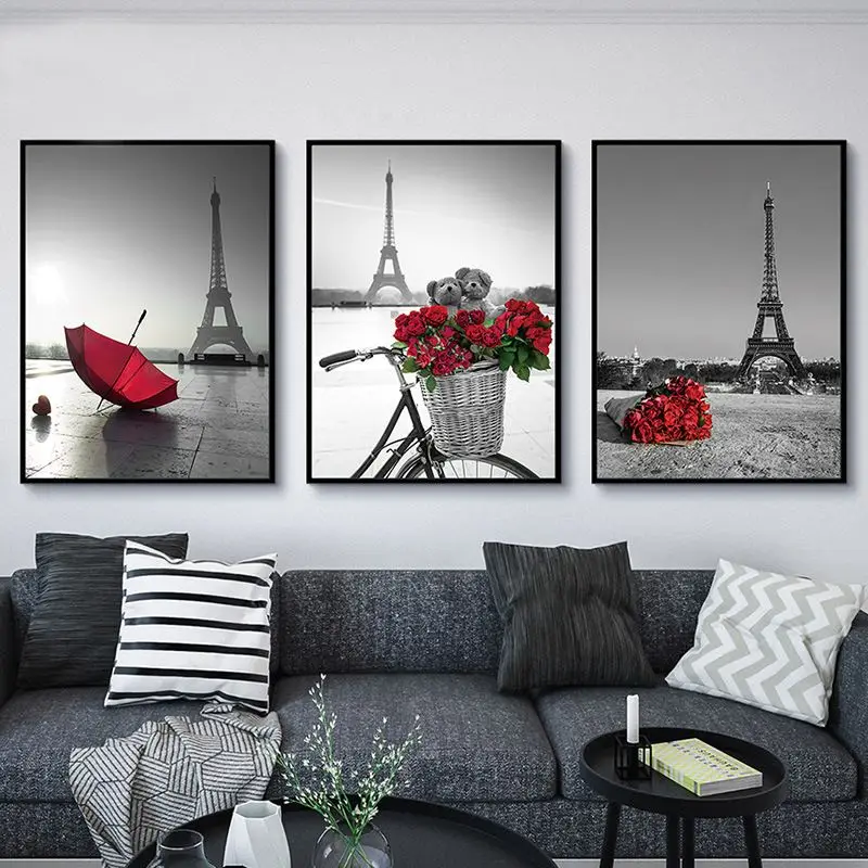 

Nordic Simple Poster Prints Red Rose Paris Tower Umbrella Pictures Wall Canvas Painting Abstract Photo Pop Art Home No Framed