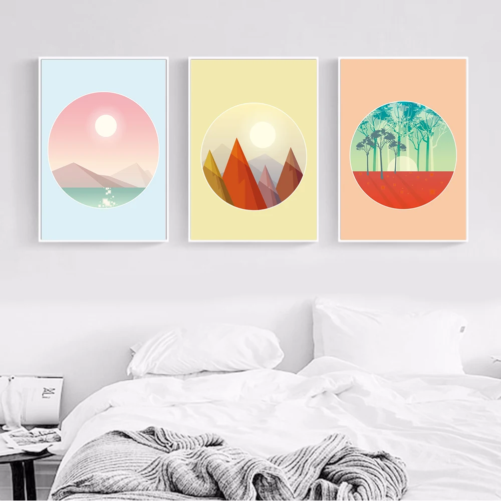 

Abstract Geometric Mountain Forest Landscape Posters and Prints Bedroom Decoration Wall Pictures Canvas Art Painting No Framed