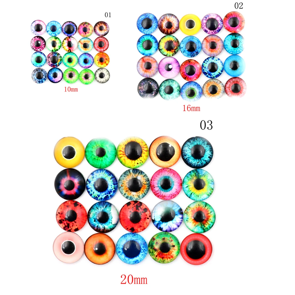 

No Self-adhesive Dinosaur Animal Eye Time Gem Accessories 10/16/20mm Colorful Glass Dolls Eye DIY Craft Eyes For Toy 20PCs