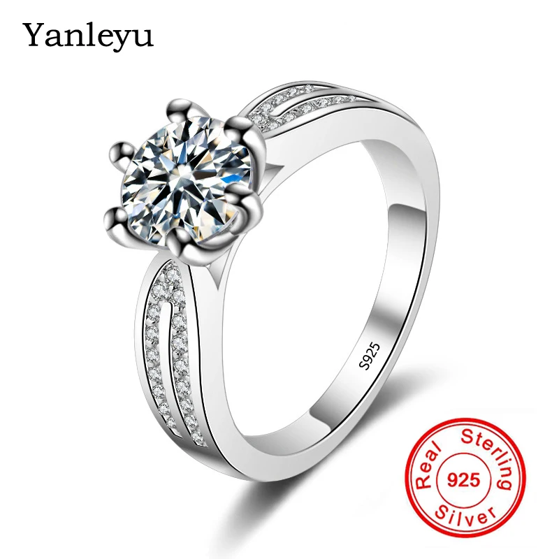 

Yanleyu Classic Wedding Rings for Women Pure Solid 925 Silver Round AAA Cubic Zircon CZ Diamant Engagement Ring Jewelry PR183