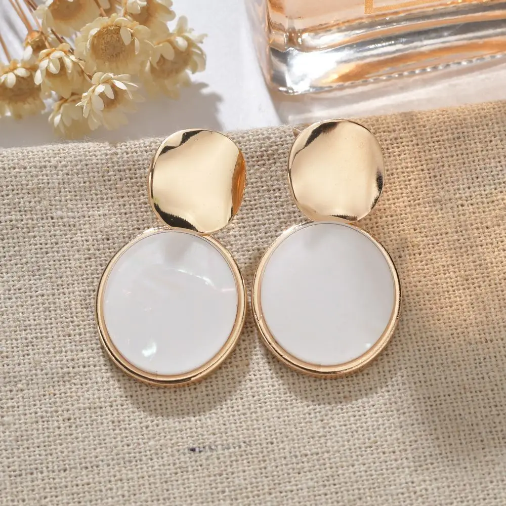 Korean Vintage Geometric Dangle Earring For Women Round Heart Gold Color Fashion Drop Earrings brincos Jewelry New - Окраска металла: A
