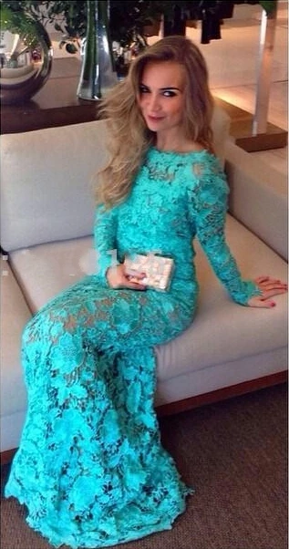 

Модные кружевные вечерние платья с длинным рукавом и открытой спиной, 2017, платья для выпускного вечера, бальное платье-трапеция, вечерние пл...