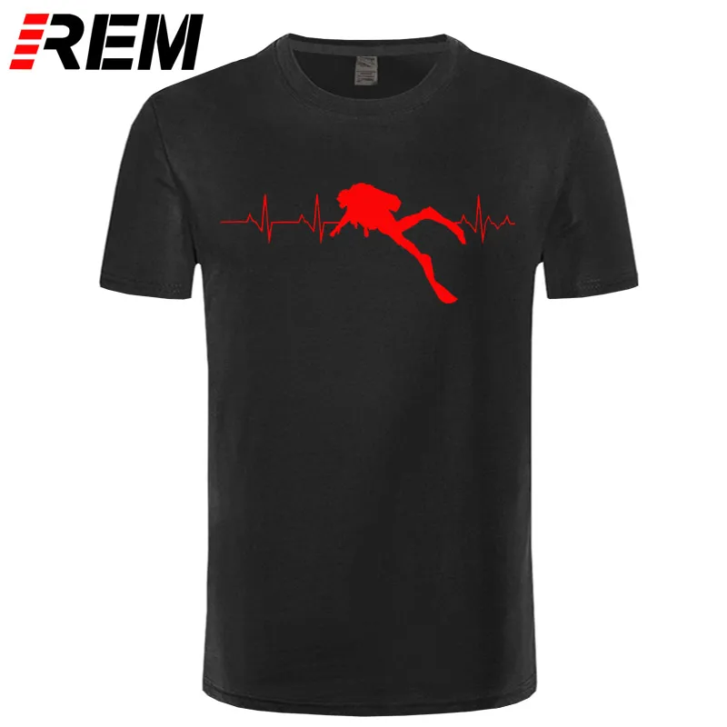 REM подводное погружение сердце Beat лучший подарок для дайвера футболки Летние Короткие рукава мягкие мужские футболки Чистый хлопок футболки - Цвет: black red