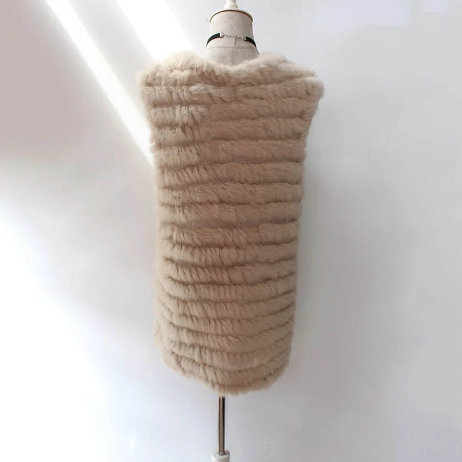 Новое поступление, Женский вязаный жилет из кроличьего меха, Длинный жилет, Модный женский жилет из натурального меха, весна-осень, v-образный вырез, без рукавов