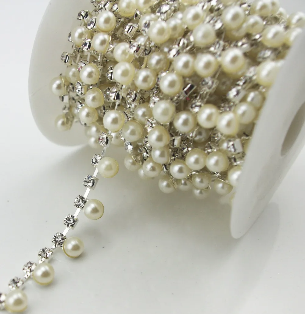 

Crystal Rhinestone Trim Pearl Silver Chain SewingTrims Cake Decoration lz133