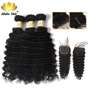AliAfee бразильские пучки глубокой волны с закрытием 100% человеческих волос Расширение 3 пучка дело не Реми