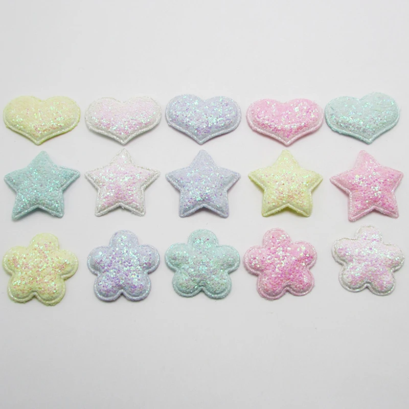 

Glitter Paillette candy color Heart Pads Patches Appliques for Craft Clothes Sewing Supplies DIY Hair Clip Accessories