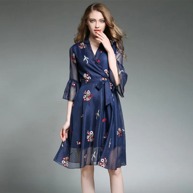 Lusumily новинка 2019 весеннее женское платье с вышивкой цветочное вырезом Vestidos для