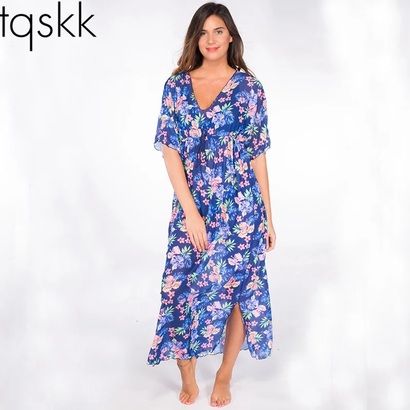 Женский купальник-бикини TQSKK Пляжная накидка с v-образным вырезом и принтом