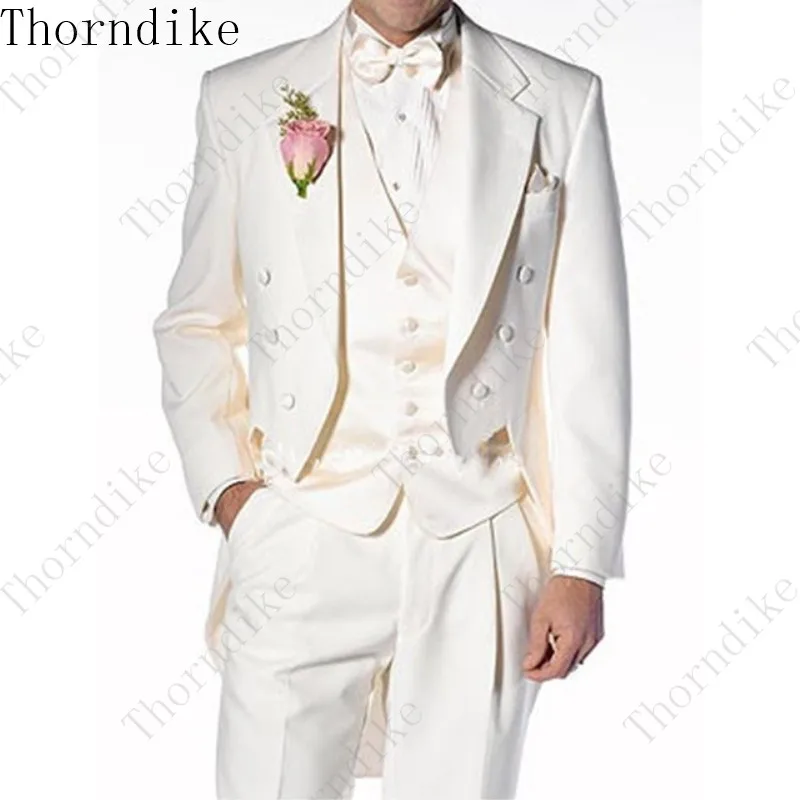 Long Navy blue Coats Tailcoat Morning Coat Wedding Suits for Men Male Blazer Slim Fit Suit with Striped Pants Party 3 Pieces | Мужская