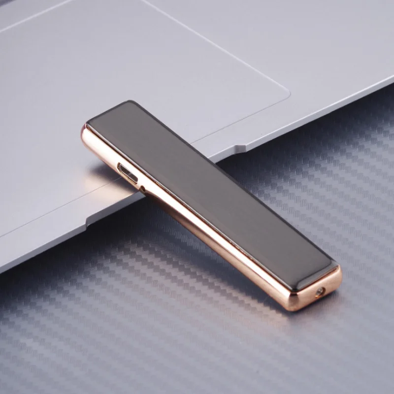 Мини тонкая USB Зажигалка металлическая перезаряжаемая Электронная Зажигалка сигарета турбо огонь Зарядка Электрический провод ветрозащитная Мужская зажигалка - Цвет: black
