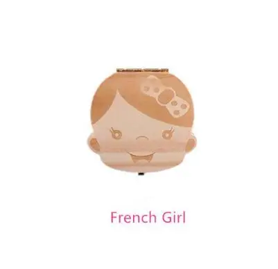 French girl Английский Испанский Русский Дети зуб Коробка для хранения текста для маленьких мальчиков и девочек деревянный ящик для хранения молочных зубов коллекция Органайзер держатель - Цвет: French girl