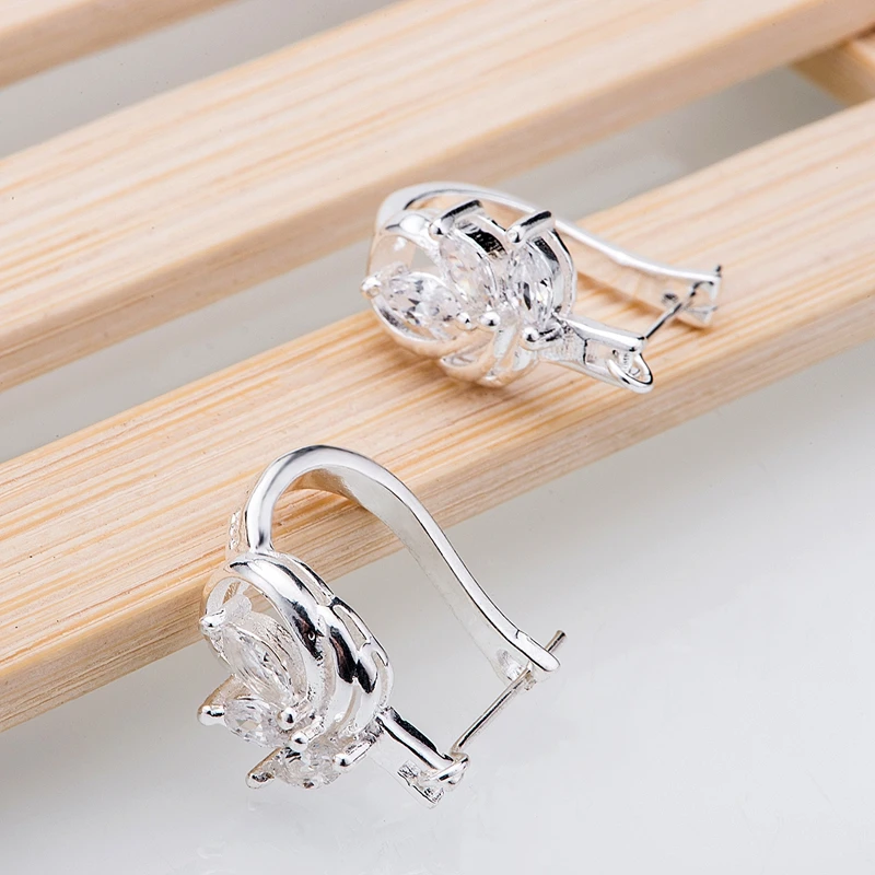 Инкрустированные художественные блестящие посеребренные серьги из