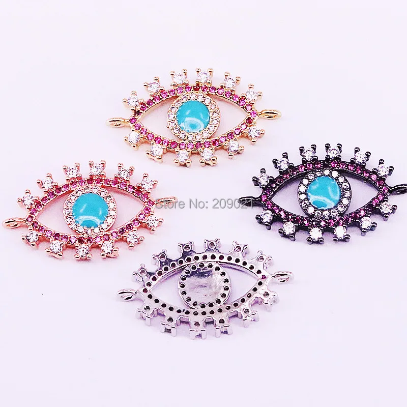 

10Pcs For Women Micro Pave Cubic Zirconia Eye Charm Connector Bracelets Adjustable in 4 colors