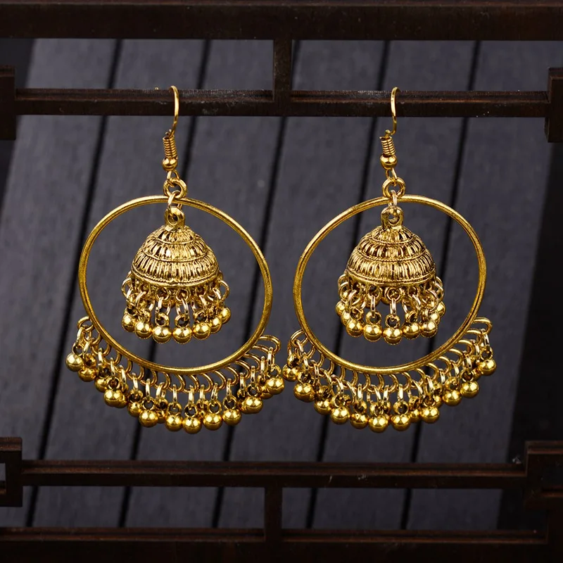 Traditional Goldtone Stone Acrylic Rose Jhumka Earrings Women Jewelry-BSE545-PAR