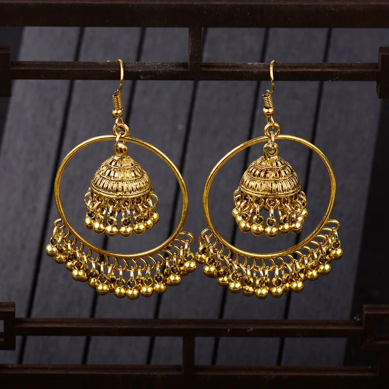 Женские Висячие серьги Jhumka большие круглые подвески в индийском стиле с
