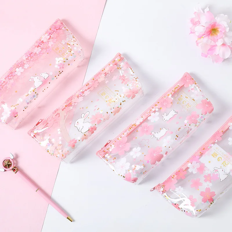 1 Pcs Kawaii Pencil Case Cherry blossom rabbit Gife Estuches School Pencil Box Pencil Bag School Supplies Stationery make up