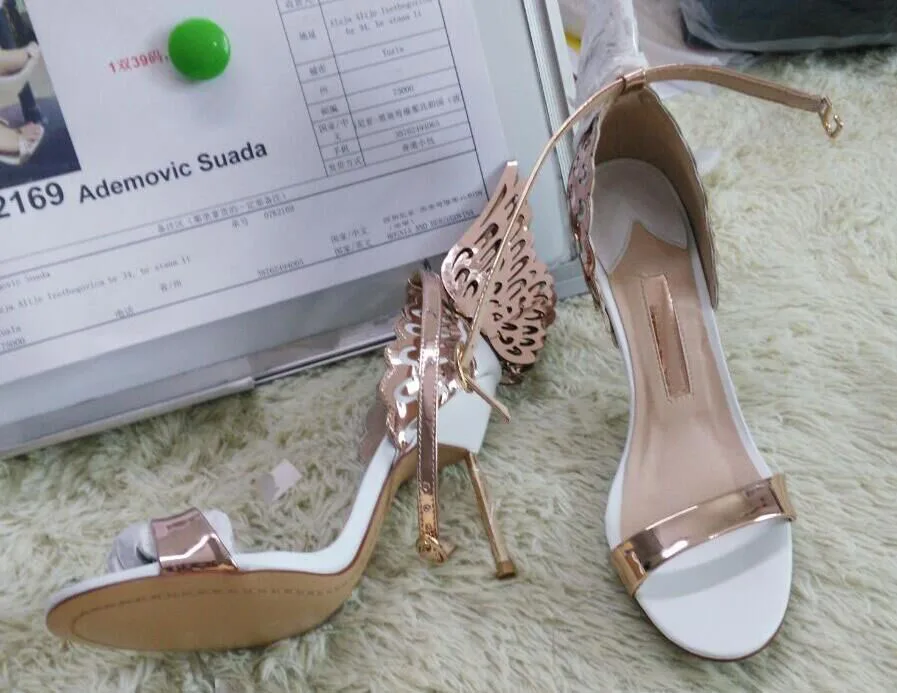 High-end Women Pinnk Butterfly Sandals Metal Stiletto Heel Metallic Cut-outs Pumps Bling Crystal Celebrity Wedding Shoes | Обувь