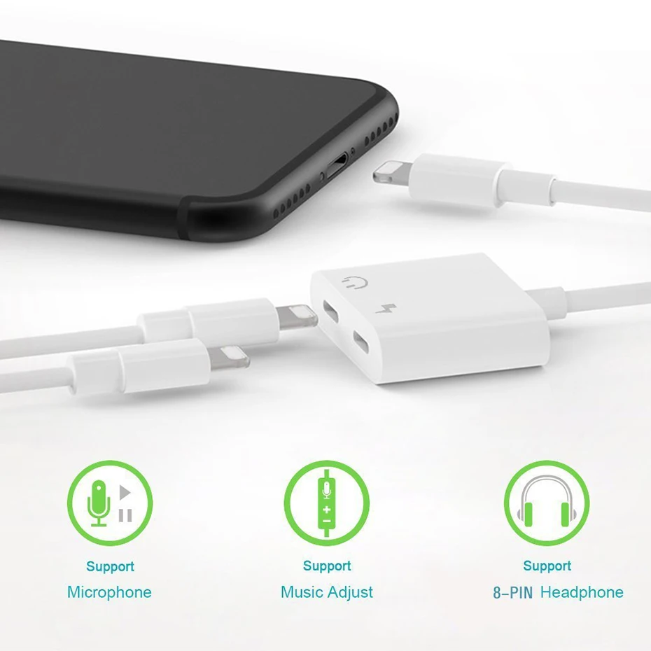 2 в 1 для iPhone 11X8 Plus аудио зарядное устройство адаптер для Lightning до 3,5 мм адаптер вспомогательный конвертер Кабель