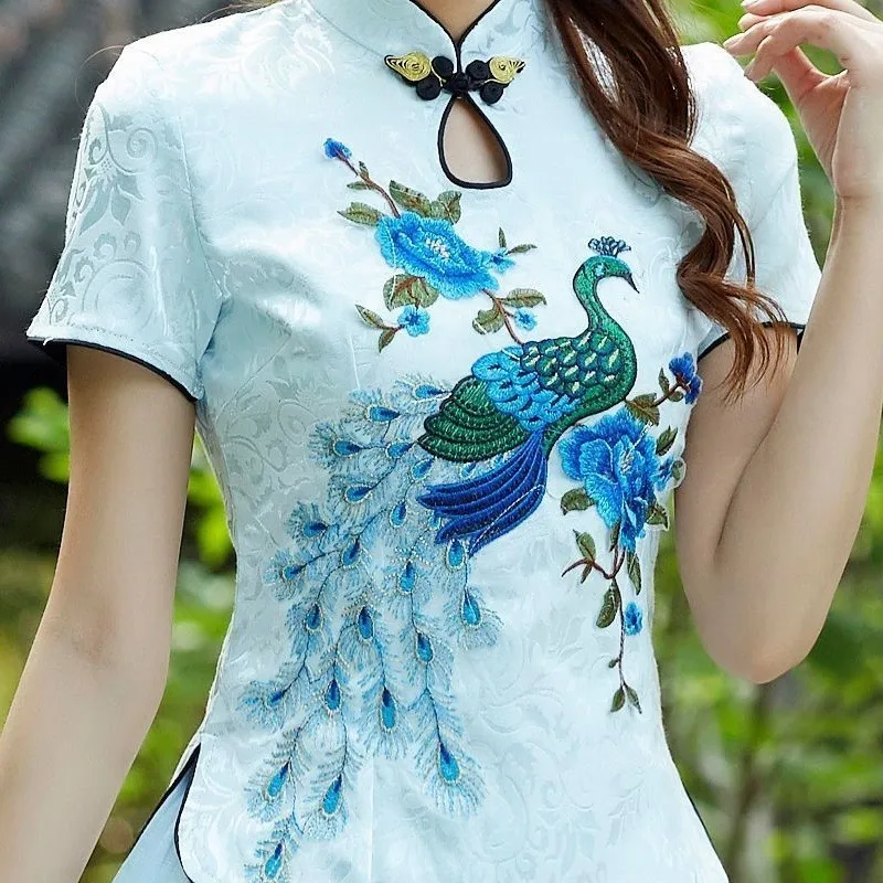 Sheng Coco женские топы с вышивкой Феникса китайские модифицированные рубашки Cheongsam