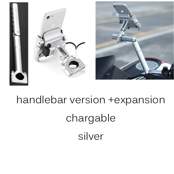 expansion silver 2 Мотоциклетный держатель для телефона с поддержкой руля заднего вида, байкерское крепление на 360 градусов, подставка для iPhone 8 7 6s Plus, Xiaomi, gps - Цвет: expansion silver 2