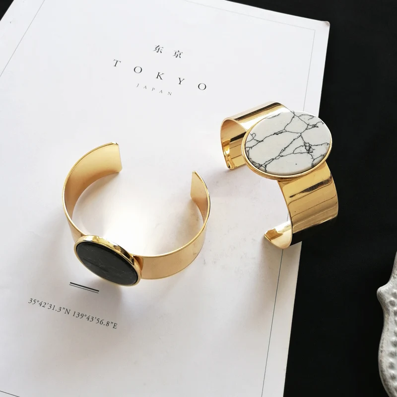 Модный дизайн золотые манжеты с композитным камнем браслет для женщин ювелирные