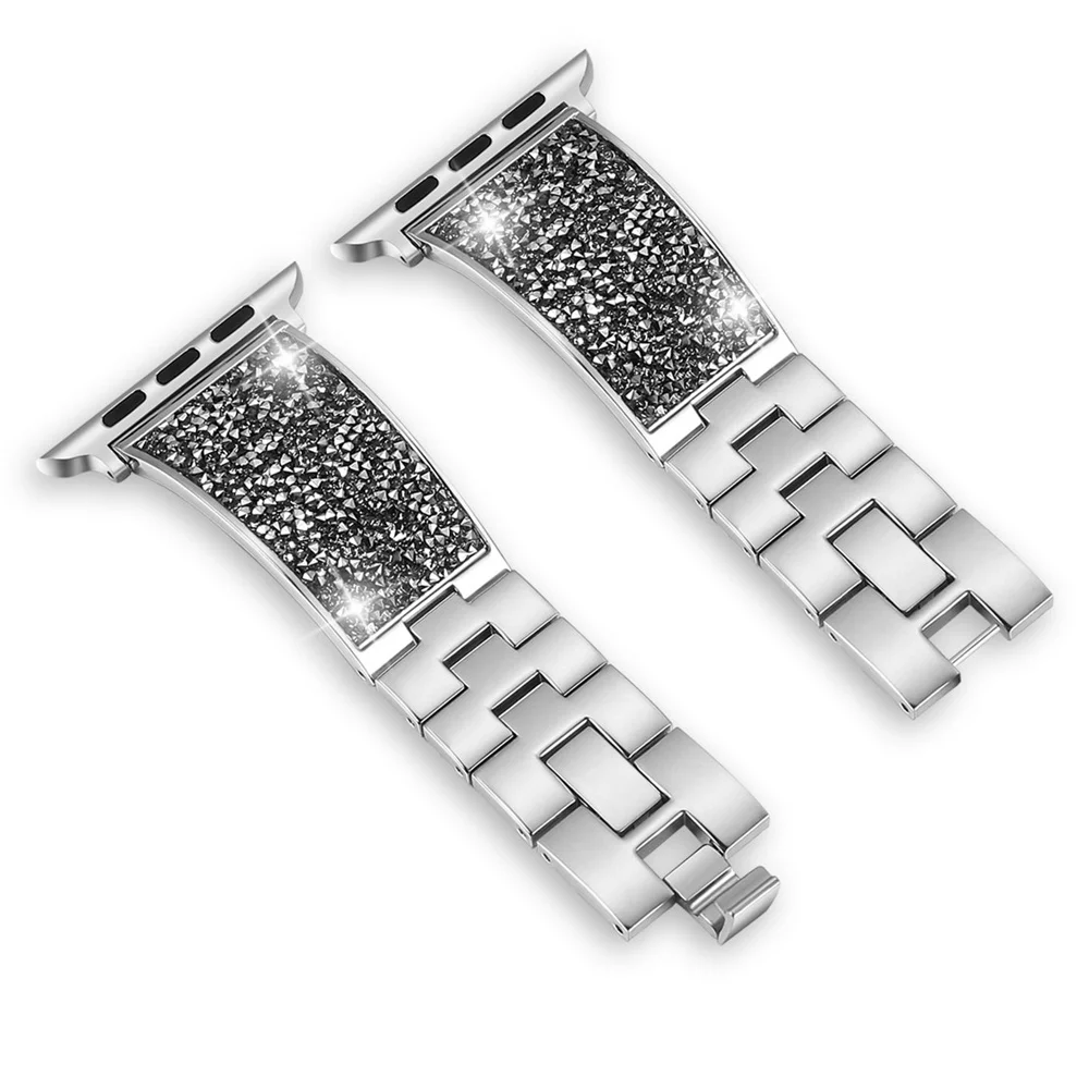 Silver URVOI браслет для apple watch series 4 3 2 1 ремешок для iwatch Роскошный Блестящий Цирконий современный дизайн 38 мм 40 мм 42 мм 44 мм - Цвет ремешка: Silver