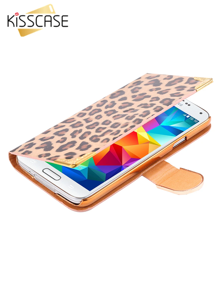 KISSCASE Модный чехол для телефона с леопардовым узором Samsung S5 S6 S7 Edge S8 Plus откидной