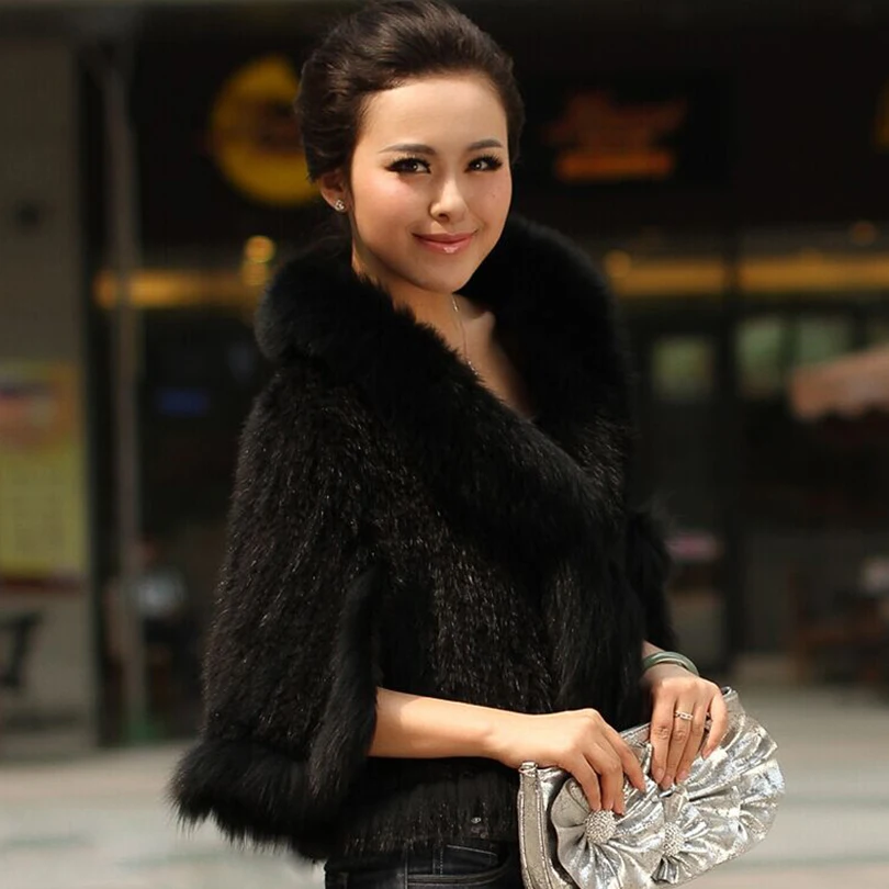 Женские зимние пальто из натурального меха норки Шали с воротником лисьего