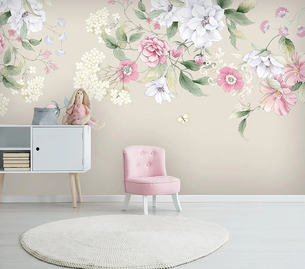

Custom wallpaper Hand-painted watercolor flowers modern simple background wall