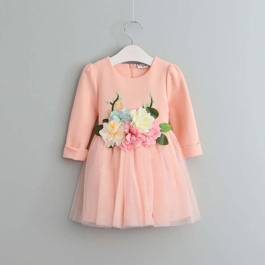 Новые Новорожденных Девочек Розовый Большой Цветочный С Длинным Рукавом Бутик