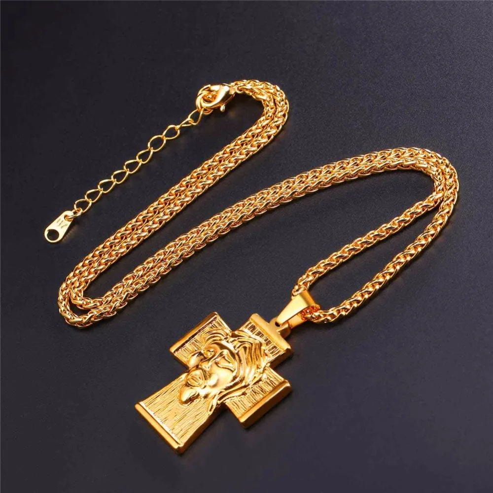 U7 Крупный Иисус Кулон Крест С Цепочкой Ожерелье Мужские Хиппи Ювелирные Изделия