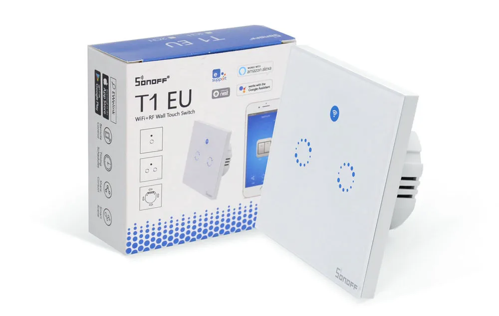 Sonoff T1 ЕС умный Wifi настенный сенсорный светильник-переключатель 1 комплект 2 банда сенсорный/WiFi/433 RF/APP пульт дистанционного управления Умный дом работа с Alexa