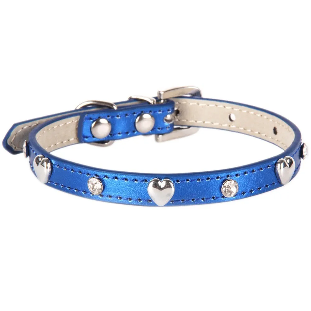 Navy Blue Стразы для маленьких собак, ошейник для кота Персонализированные в форме сердца заклепки Чихуахуа щенок воротники, ожерелье котенок шейный ремешок аксессуары - Цвет: Navy Blue